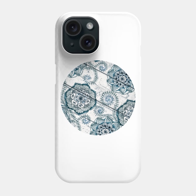 Shabby Chic Navy Blue doodles on Wood Phone Case by micklyn