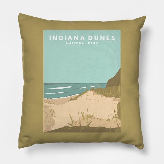 Indiana Dunes National Park, Indiana Travel Poster Pillow by lymancreativeco
