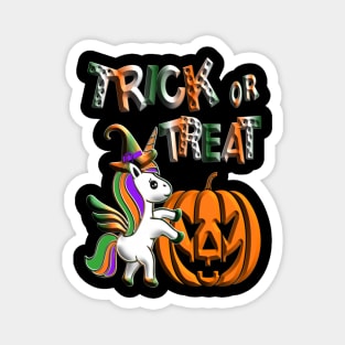 Kawaii cute unicorn pumpkin trick treat violet orange black green 3D tridimensional 322 Magnet