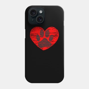 Sketched Dog Paw In Red Heart Phone Case