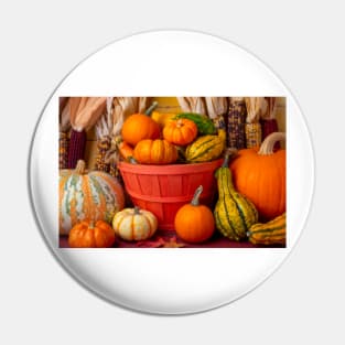 Orange Basket With Autumn Gourds Pin