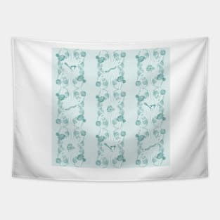 Modern checker with floral wreath and Scandinavian animals | blue monotone Tapestry