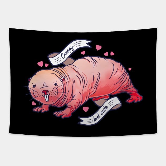 Creepy but cute naked mole rat Tapestry by Ryuvhiel