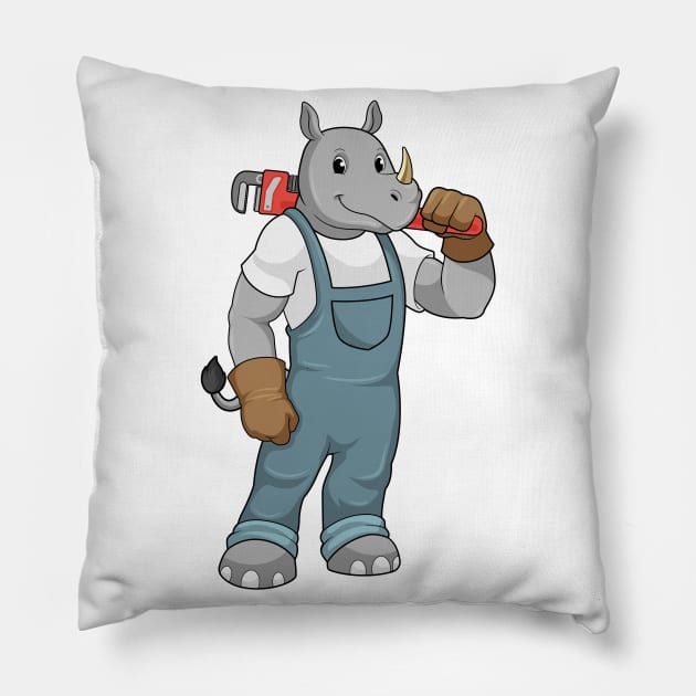 Rhino as Handyman with Water pump pliers Pillow by Markus Schnabel