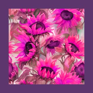 Pink Flowers Sunflowers Floral Art T-Shirt