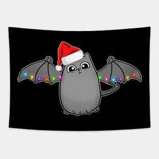 Bat Dragon Christmas Cat with Santa Hat Tapestry