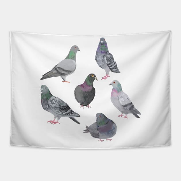 Pigeon Party Tapestry by Das Brooklyn