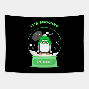 It Is Snowing Peace Penguin (Green) Tapestry