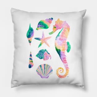 Watercolor Under the Sea Pattern - Retro Pastel Pillow