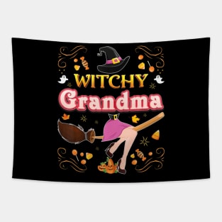 I'm He Witchy Grandma Witch Broom Halloween Pumpkin Family Tapestry