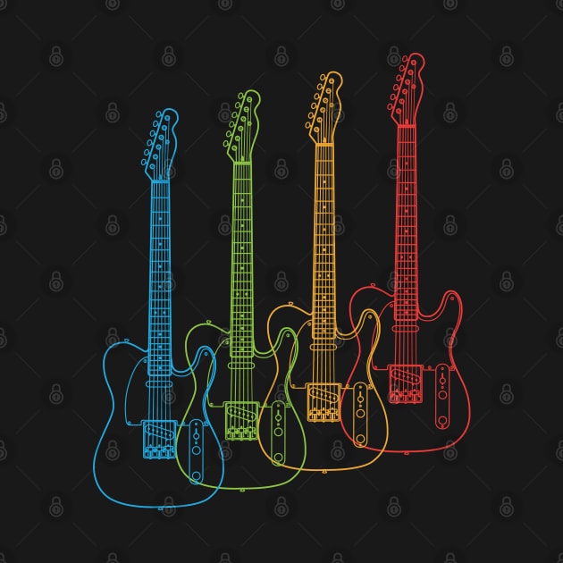 Four T-Style Electric Guitar Outlines Multi Color by nightsworthy