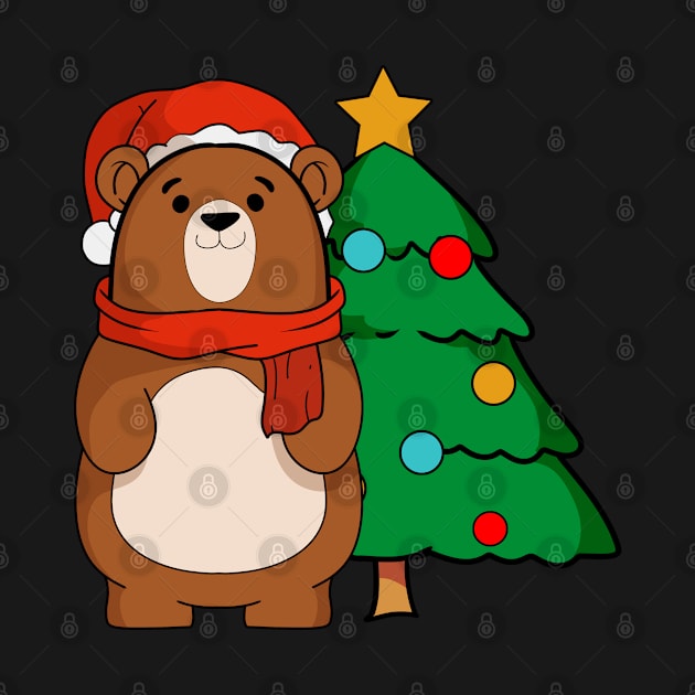 Bear Christmas Holiday Shirt with Christmas tree and Santa hat for animal lovers by TheBeardComic