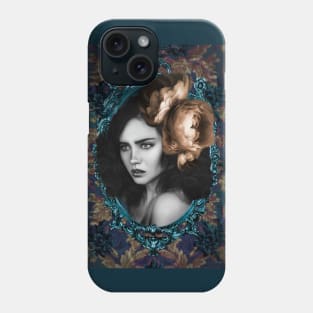 Black and White Artwork Vintage Art Beautiful Girl Digital Fine Art Pale Rose Phone Case