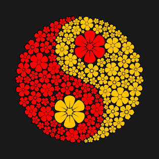 Red and Yellow Yin Yang Flowers T-Shirt