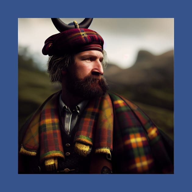 Scottish Highlander in Clan Tartan by Grassroots Green