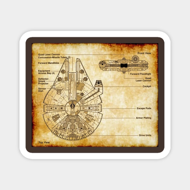 Handsome Smuggler's Ship Parchment Blueprint Magnet by Starbase79
