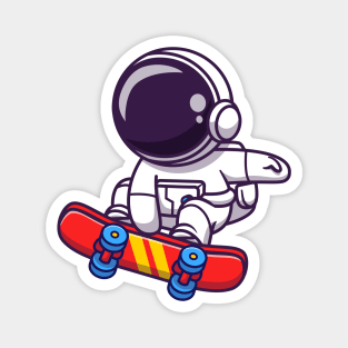 Cute Astronaut Playing Skateboard Cartoon Magnet