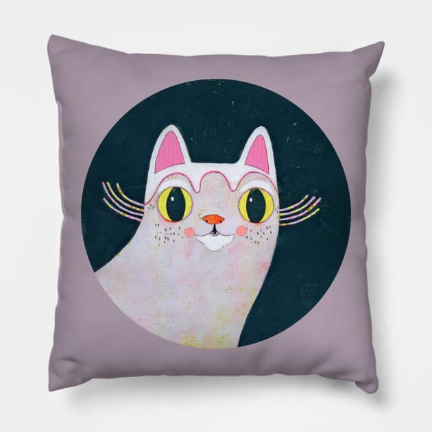 White Cat Pillow by jenniferdavisart