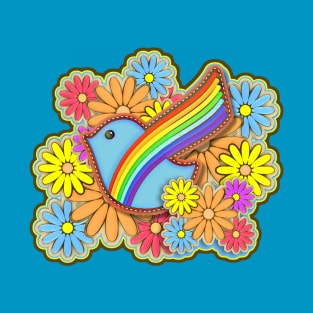 Hippie Flower Power Rainbow Dove T-Shirt