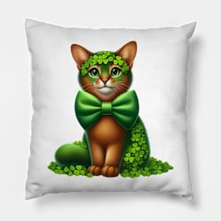 Clover Abyssinian Cat St Patricks Day Pillow