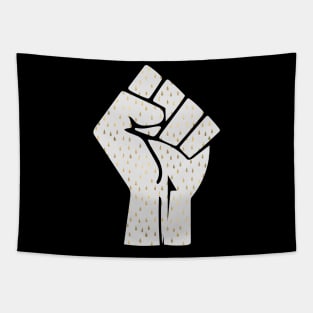 Black Lives Matter Fist White with Gold Drops Tapestry