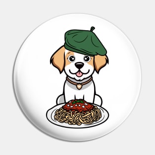 Cute Happy Dog is eating spaghetti Pin