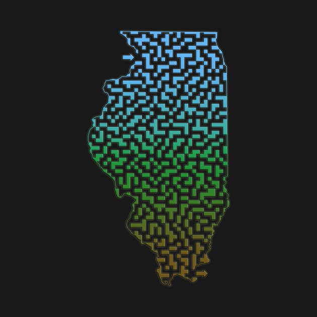 Illinois State Outline Maze & Labyrinth T-Shirt by gorff