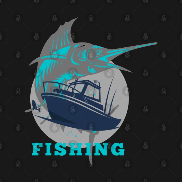 marlin fishing and boat teal by lmdesignco