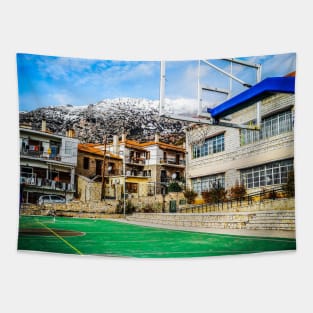 Basketball Court under the snow Tapestry