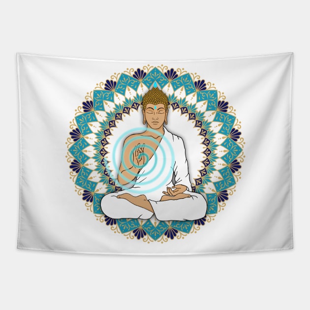 Mandala Abhaya Mudra Buddha Energy Spiral Tapestry by MandalaSoul