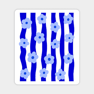 Cobalt Blue Groovy Flowers Pattern Magnet