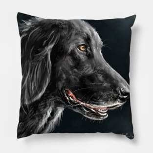 Painting of a Gorgeous Black Golden Retriever on a Dark Background Pillow