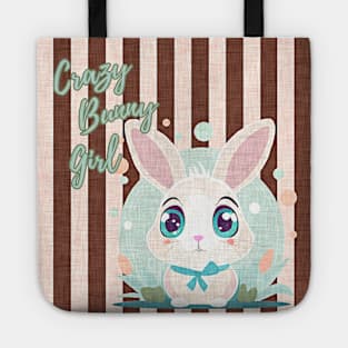 cute rabbit, "crazy bunny girl" quote, fabric like print, pastel colors Tote