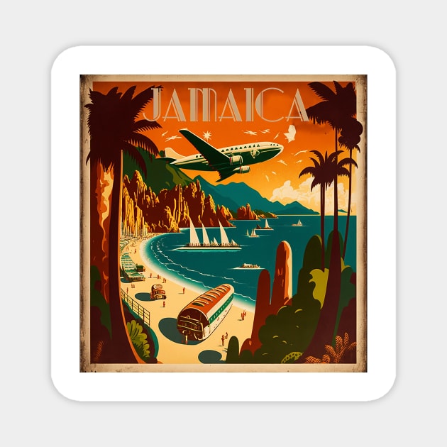 Jamaican Coastline Vintage Travel Art Poster Magnet by OldTravelArt