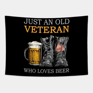 Just An Old Veteran Who Loves Beer Army Boots USA Flag Dog Tag Tapestry