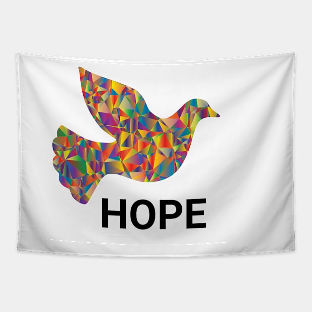 Dove in multicoloured design with hope writing Tapestry by Montanescu