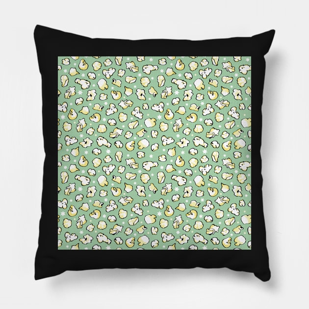 Popcorn Party Pattern green Pillow by colorofmagic