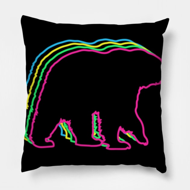 Bear 80s Neon Pillow by Nerd_art