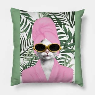 Cute Cat Wearing Pink Robe Pillow