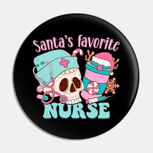 Santa's Favorite Nurse Xmas Funny Cute Skeleton Pin