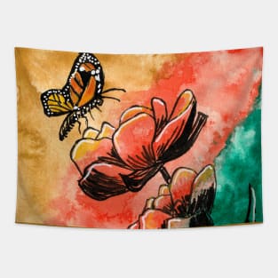Butterfly Finding Flowers Tapestry