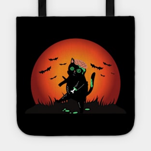 Cat Zombie Funny Black Cat Halloween Costume Tote