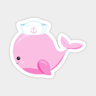 Sailor Whale, Cute Whale, Little Whale, Pink Whale Magnet