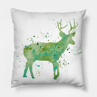 Green Deer Watercolor Painting Pillow