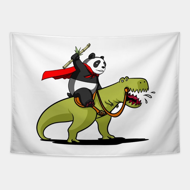 Panda Bear Riding A T-Rex Dinosaur Tapestry by underheaven