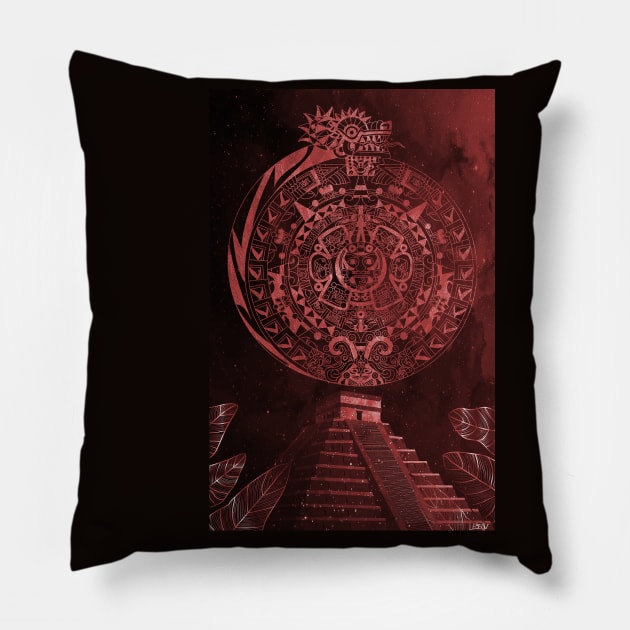 red mictlan in aztec calendar ecopop Pillow by jorge_lebeau