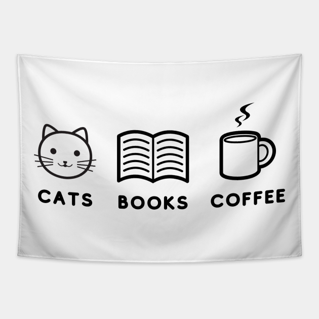 Cats Books And Coffee - Cats Books And Coffee - Tapestry | TeePublic