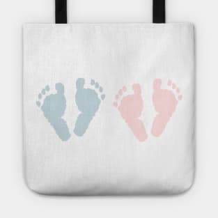 Newborn foot prints. Baby girl and boy foots Tote