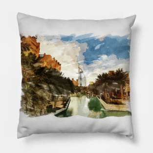 Dubai Emirates Awesome Watercolor Traveling Fine Art Painting Pillow