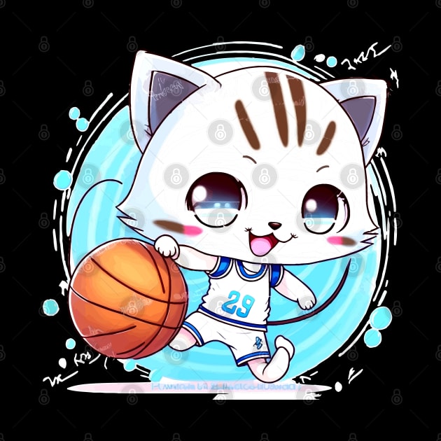 Basketball Kawaii Chibi Christmas Cat T-Shirt by MaystarUniverse